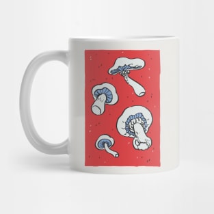 I draw some spicy funky white shrooms on red background Mug